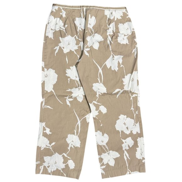 Ann Taylor Loft Womens 8P Beige White Floral Print Cropped Pants 100% Cotton - Picture 5 of 9